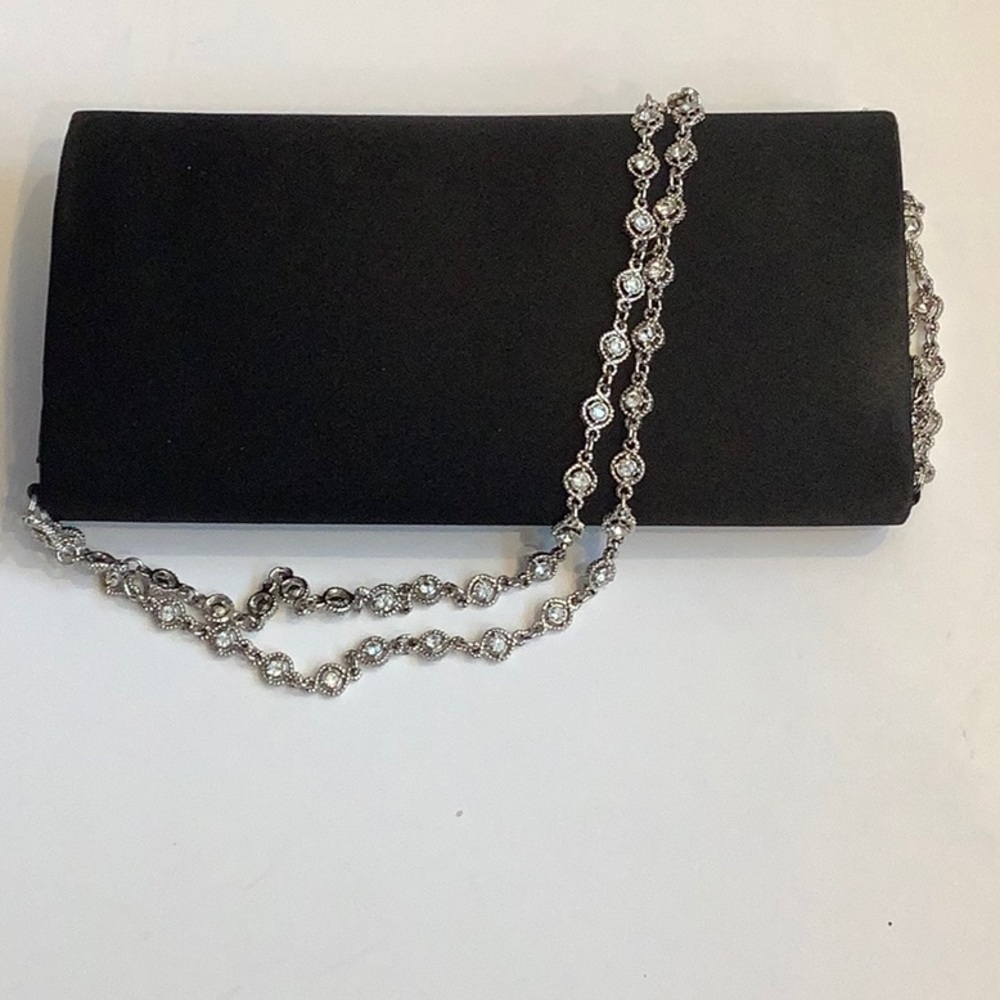 Satin Black Evening bag with diamanté straps